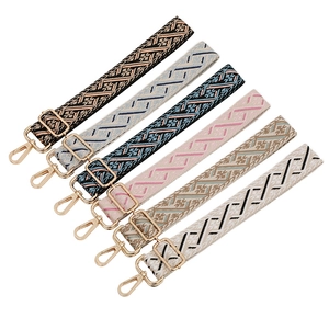 Adjustable ethnic style jacquard shoulder straps with golden metal hooks for handbags