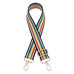 Adjustable rainbow striped bag strap with gold metal hooks for cross body bags