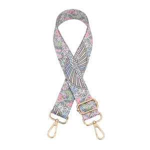 Bandoulière large réglable avec motifs pastel colorés et boucles en métal doré brillant