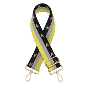 Adjustable woven handbag strap with star pattern and golden metal lobster buckles