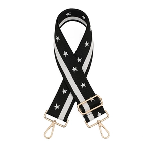 Adjustable crossbody bag strap with black white stripes and star pattern jacquard