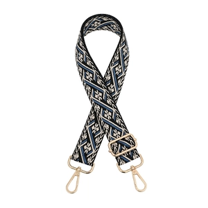 Ethnic style geometric jacquard shoulder strap with golden adjustable metal buckle