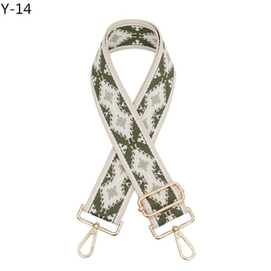 Detailed ethnic geometric weave strap with adjustable gold buckle and hooks for handbags