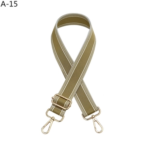 Adjustable wide canvas replacement strap with khaki stripes and gold hardware