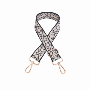 Adjustable crossbody bag strap with black white geometric patterns and rose gold clips