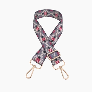Adjustable geometric woven shoulder strap with gold metal buckles for handbags