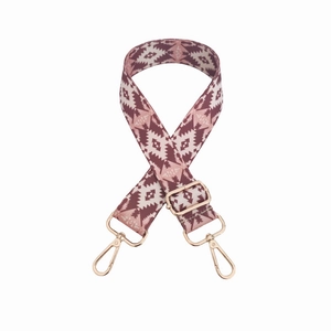 Pink bohemian woven replacement strap for bags with rose gold metal hooks
