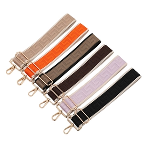 Adjustable wide replacement bag straps in 6 colors with Greek key pattern and gold hardware