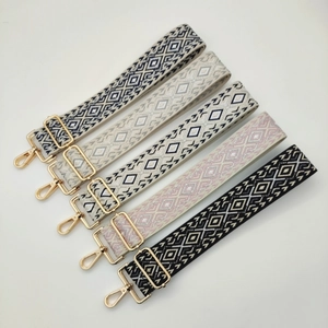 Adjustable jacquard wide replacement bag straps with geometric patterns and gold metal clips
