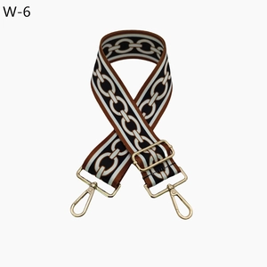 Macro shot of the adjustable gold metal lobster clasp and geometric woven bag strap