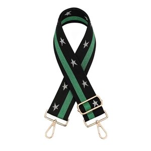 Adjustable wide replacement bag strap with green stripes and silver star pattern