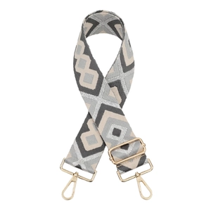 Verstellbarer Crossbody-Schultergurt mit geometrischem Rautenmuster und Goldmetallclips