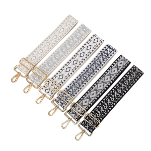Bohemian Geometric Jacquard Wide Bag Strap Adjustable Crossbody Shoulder Strap With Metal Buckle For Women Handbags