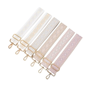 Adjustable bohemian diamond pattern wide straps for crossbody bags with gold metal hooks