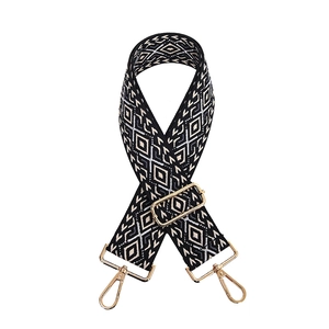 Adjustable wide replacement shoulder strap with black and white geometric lattice pattern