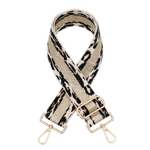 Adjustable wide leopard print bag strap with gold metal hooks and durable jacquard weave