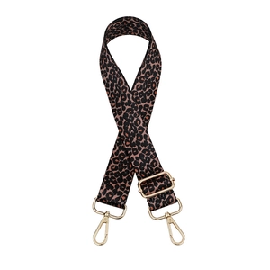 Adjustable leopard print bag strap with gold metal hooks for shoulder bags
