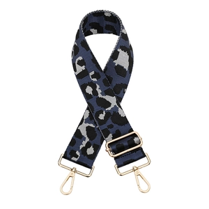 Blue leopard print wide shoulder strap with gold metal lobster clasps for bags