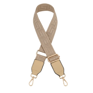 Adjustable jacquard bag strap with geometric patterns and golden metal hooks