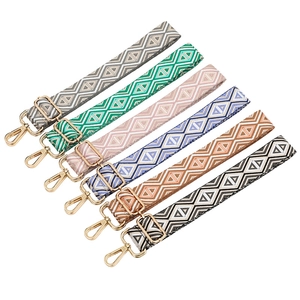 Adjustable colorful geometric diamond weave canvas shoulder straps with gold hardware clasps