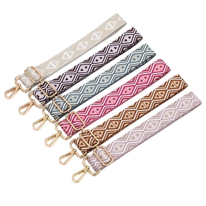 Adjustable colorful geometric diamond pattern bag straps with golden metal hooks