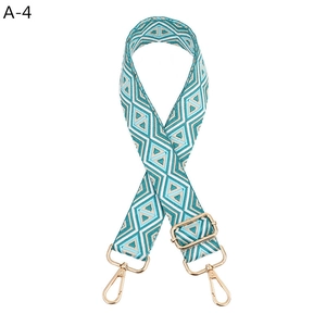 Detail of adjustable bohemian embroidered teal bag strap with gold metal lobster clasps