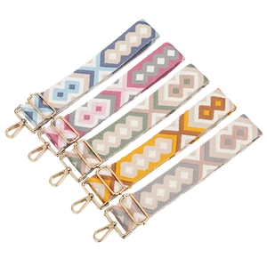 Adjustable colorful geometric patterned shoulder straps with gold metal hardware for bags