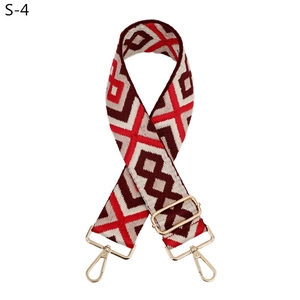 Adjustable colorful geometric woven strap with gold metal buckles for cross-body bags