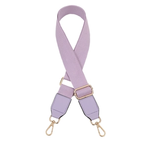 Adjustable light purple fabric shoulder strap with gold metal hooks for handbags