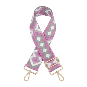 Adjustable woven shoulder strap for bags with colorful geometric diamond pattern and gold hooks