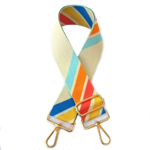 Adjustable wide colorful striped bag strap with premium gold lobster clasps and buckles