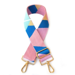 Adjustable wide replacement bag strap with colorful geometric pattern and gold hardware