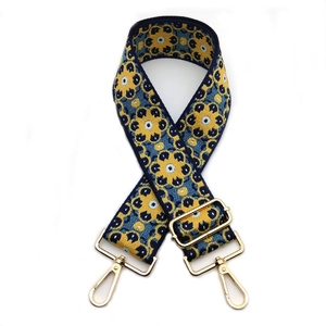Bandoulière large tissée ethnique avec motifs floraux et mousquetons dorés