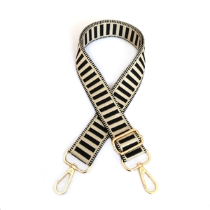 Adjustable black and white striped replacement shoulder strap with gold swivel lobster clasps