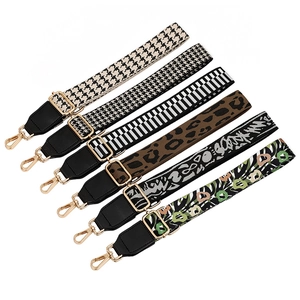 Adjustable PU leather bag straps featuring houndstooth, leopard, and floral patterns