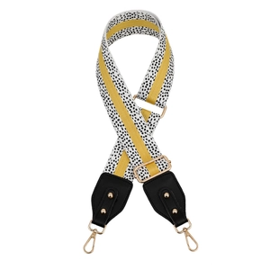 Adjustable PU leather strap with yellow stripes and golden studs for shoulder bags