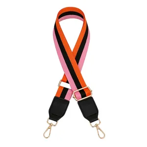Adjustable wide canvas replacement strap with orange and black stripes for shoulder bags