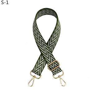 Adjustable dark green and white chevron woven strap with gold metal swivel hooks