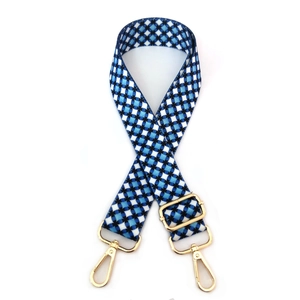 Adjustable checkerboard pattern bag strap with golden metal rotating swivel hooks