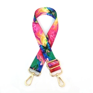 Adjustable colorful floral butterfly print bag strap with gold metal hardware hooks