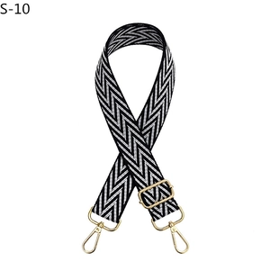 Adjustable black and white wavy woven bag strap with golden lobster metal clasps