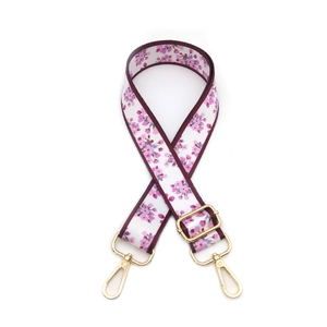 Adjustable floral print crossbody bag strap with gold metal buckles and swivel hooks