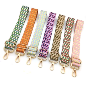 Adjustable colorful geometric patterned bag straps with gold metal swivel clasps set