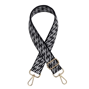 Adjustable wide replacement shoulder strap with black and white geometric pattern and gold clips