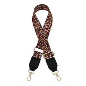 Detailed leopard print PU leather bag strap with golden metal swivel hooks and buckles