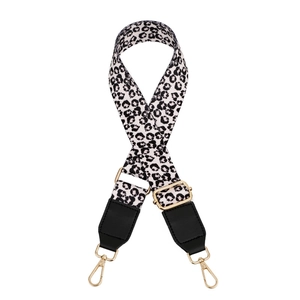 Adjustable leopard print PU leather and canvas replacement strap with gold metal hooks