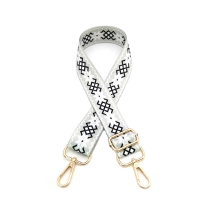 Adjustable crossbody strap with grey geometric pattern and gold swivel hooks for bags