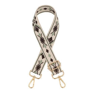 Ethnic style jacquard bag strap with geometric patterns and golden metal hardware