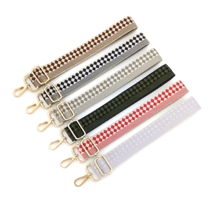 Adjustable checkerboard knit shoulder straps with gold hardware in six vibrant colors