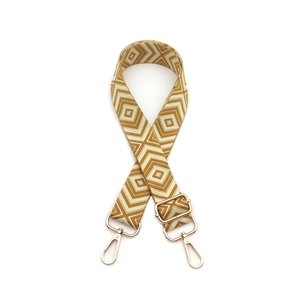 Adjustable geometric diamond pattern guitar strap for handbags with gold metal lobster clips
